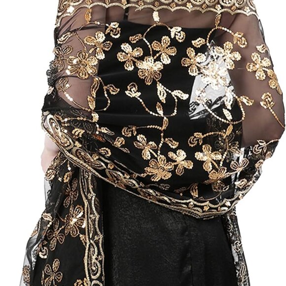 Shawls and Wraps for Evening Dresses,Women Formal 1920s Sequin Flower Sheer Shaw - Picture 1 of 8